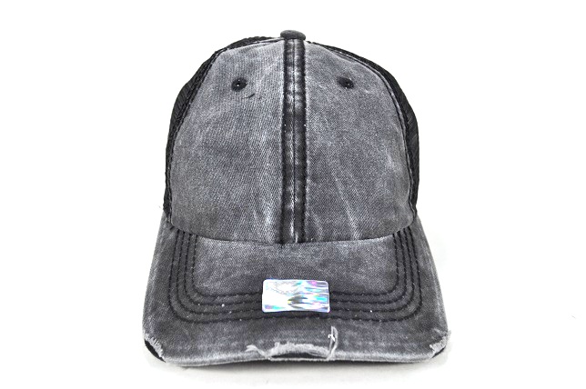 TS-009 PIGMENT VINTAGE THICK STITCH MESH CAP BLACK/BLACK